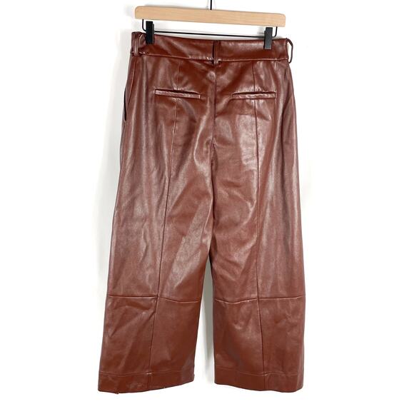Jason Wu Faux Leather Wide‎ Leg Trousers Cropped Brown High Rise Pants Sz 8 - Picture 13 of 15